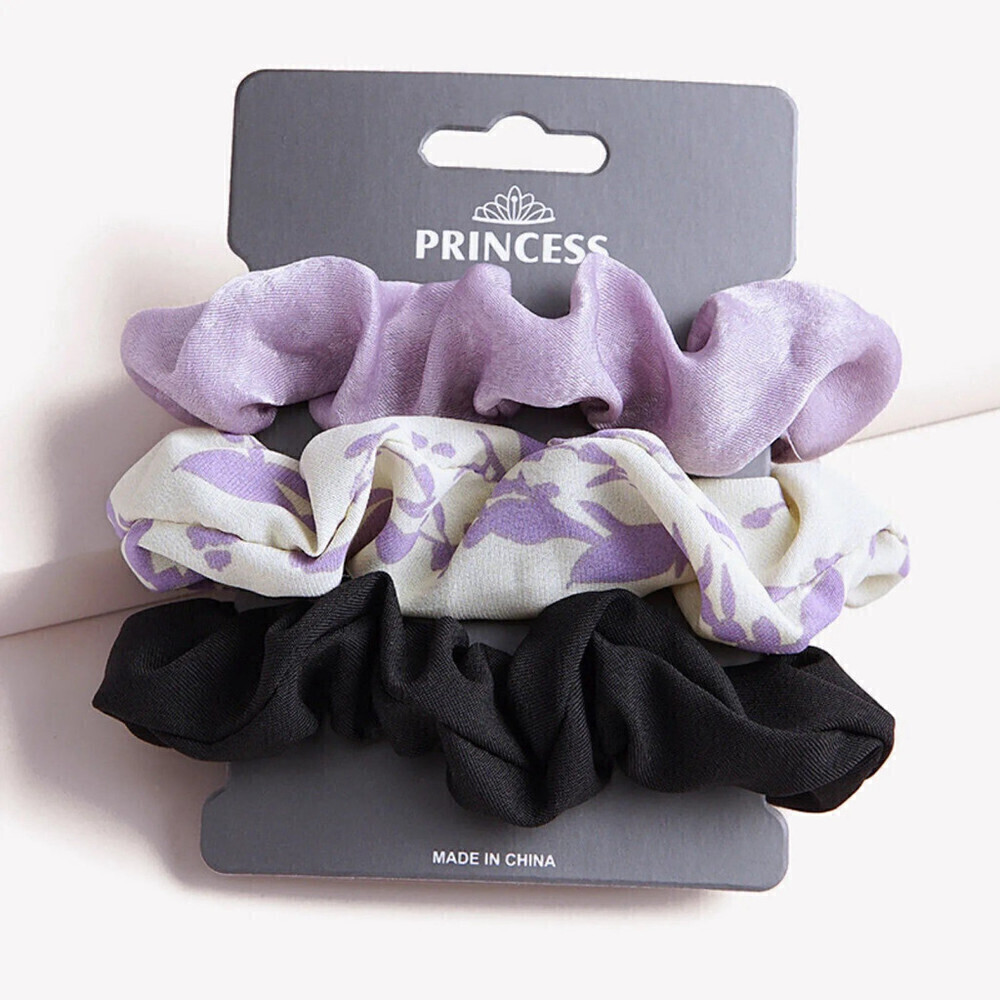 Scrunchie In Purple And Black Set of 3